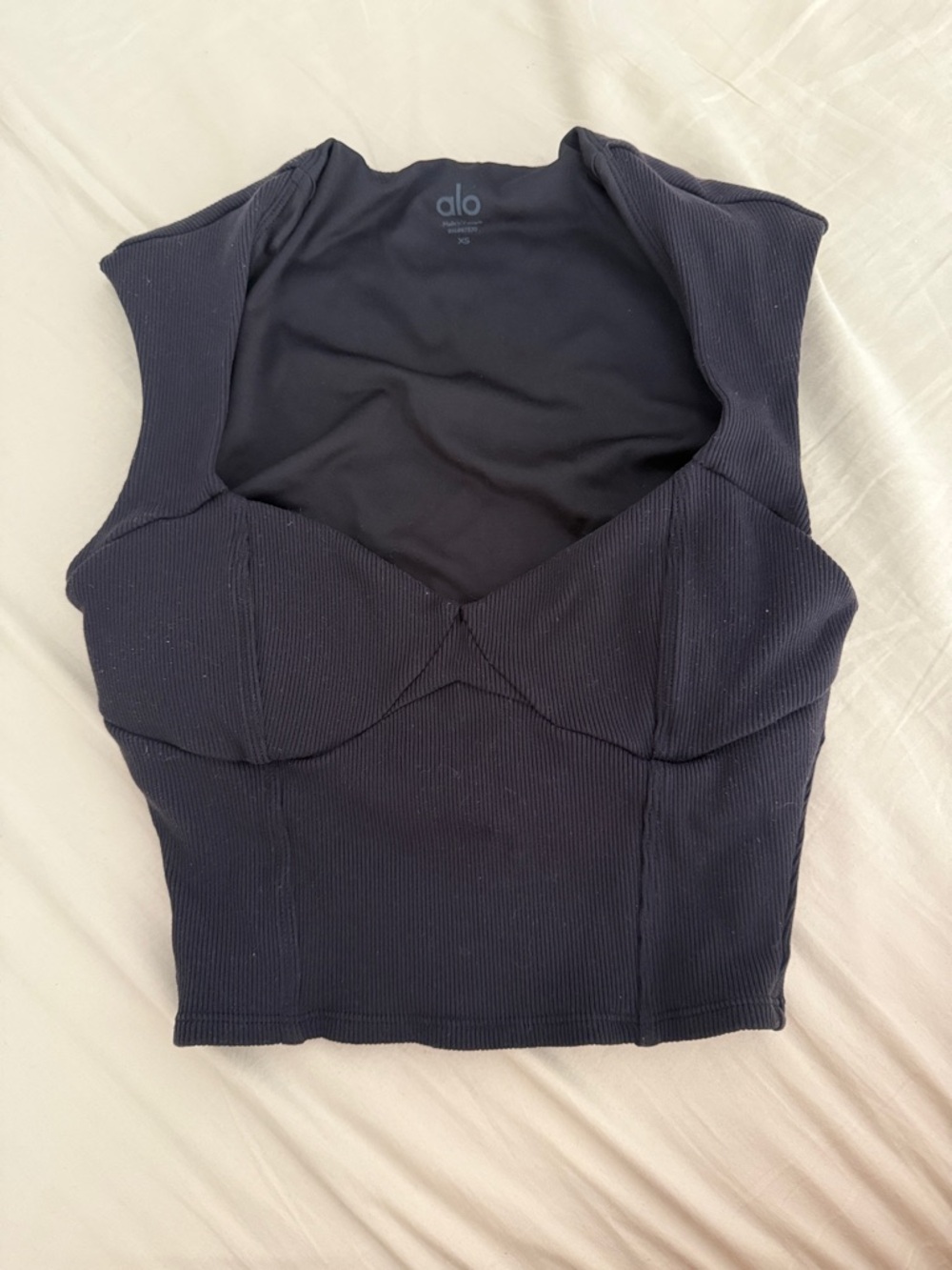 ALO Yoga Black Ribbed Bustier Crop Tank
